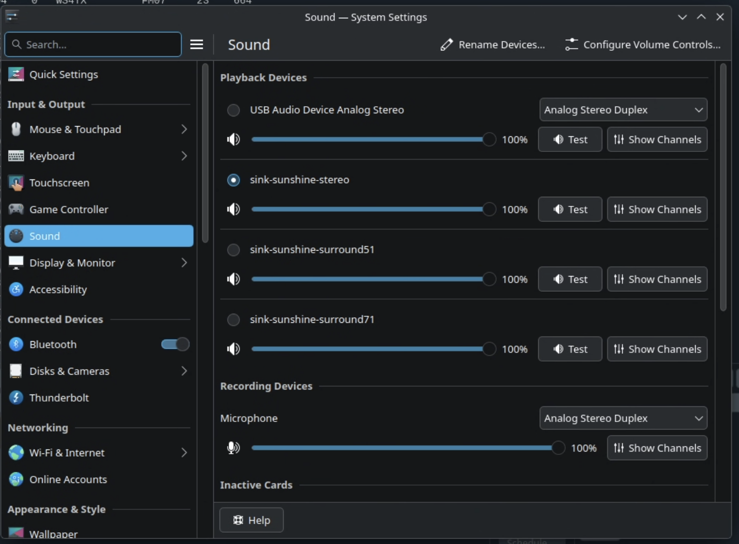 KDE Sound Settings