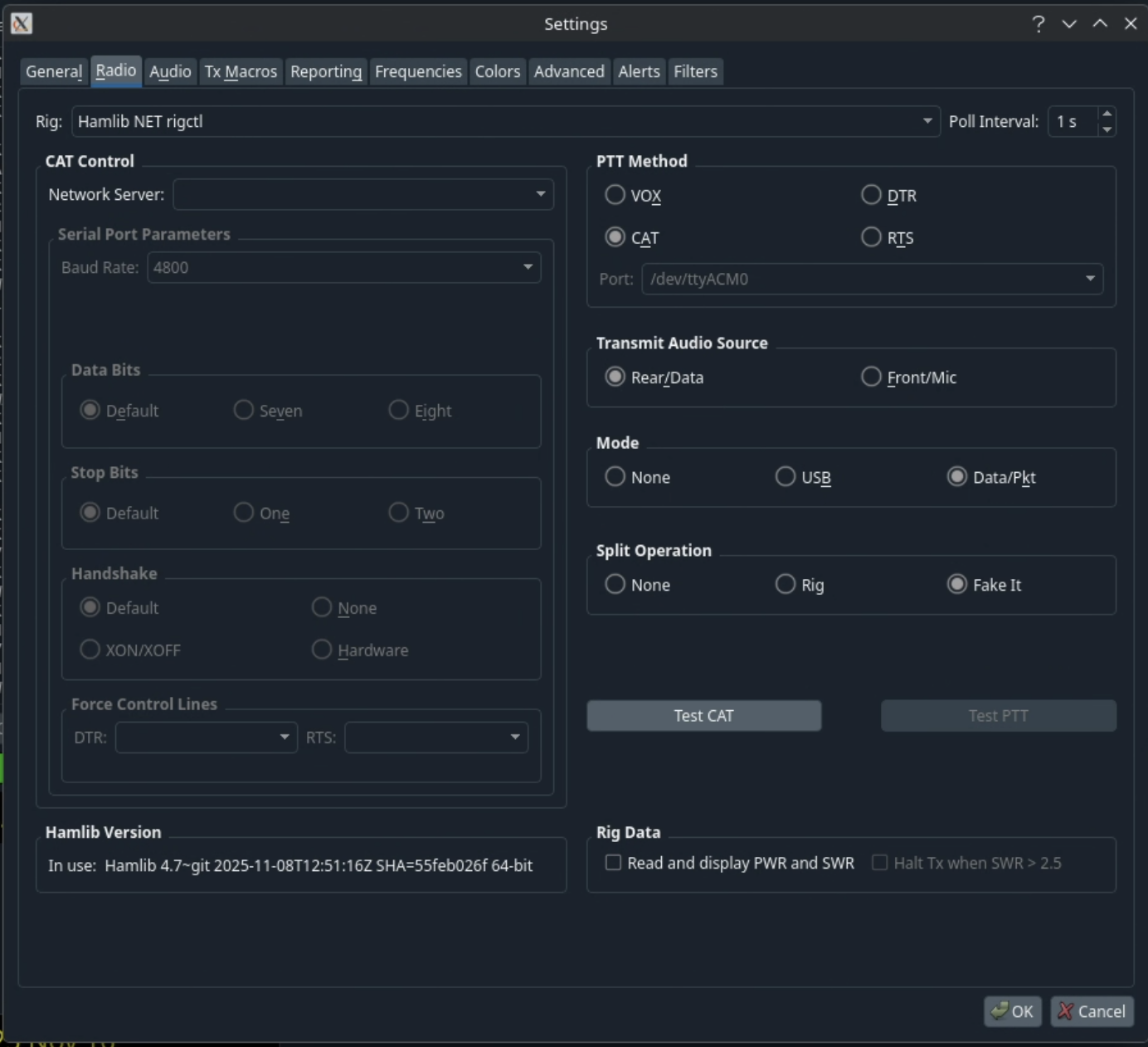WSJTX Radio Settings
